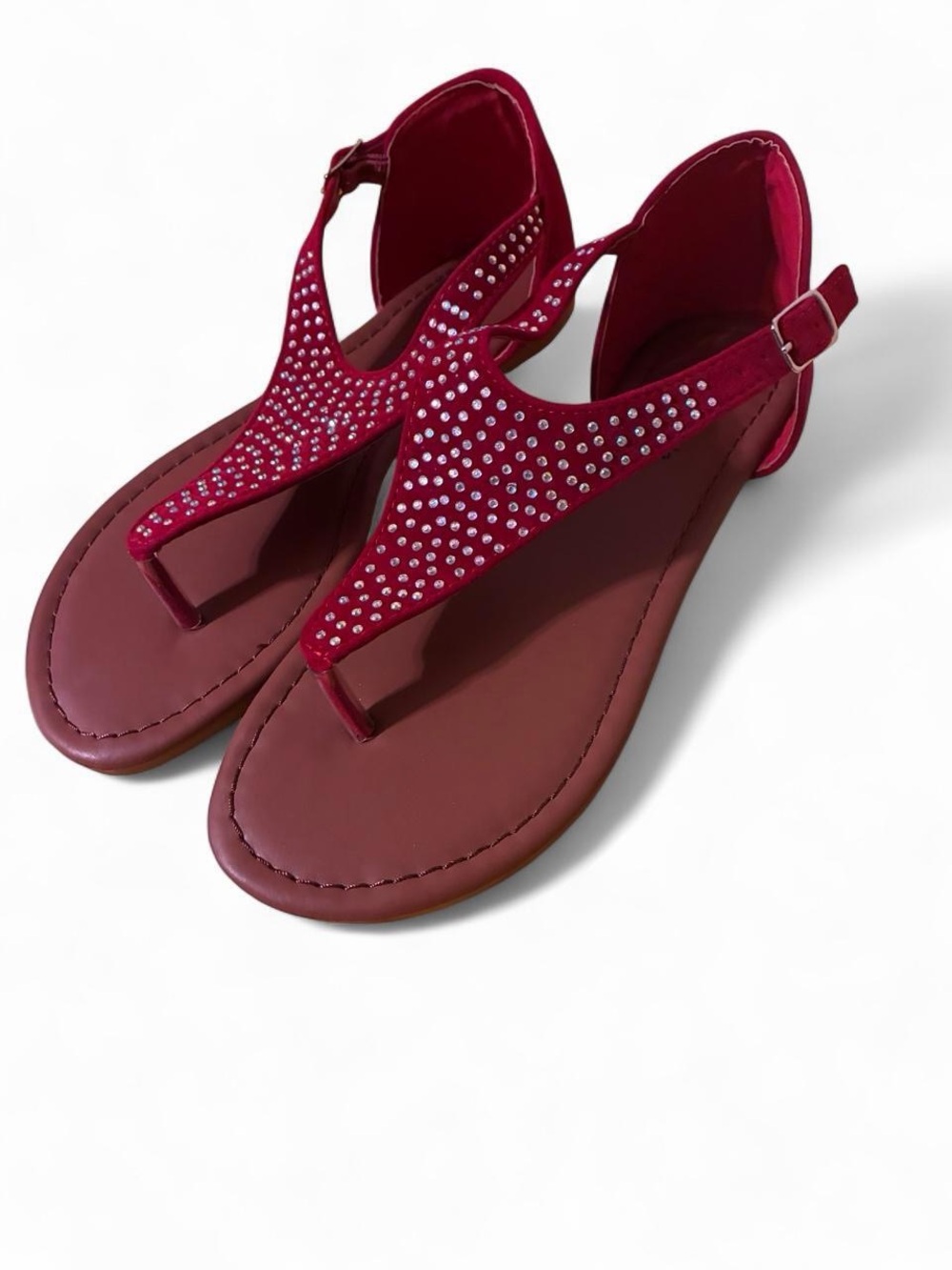 TOP Moda Red Rhinestone T‑Strap Sandals - Picture 2 of 6